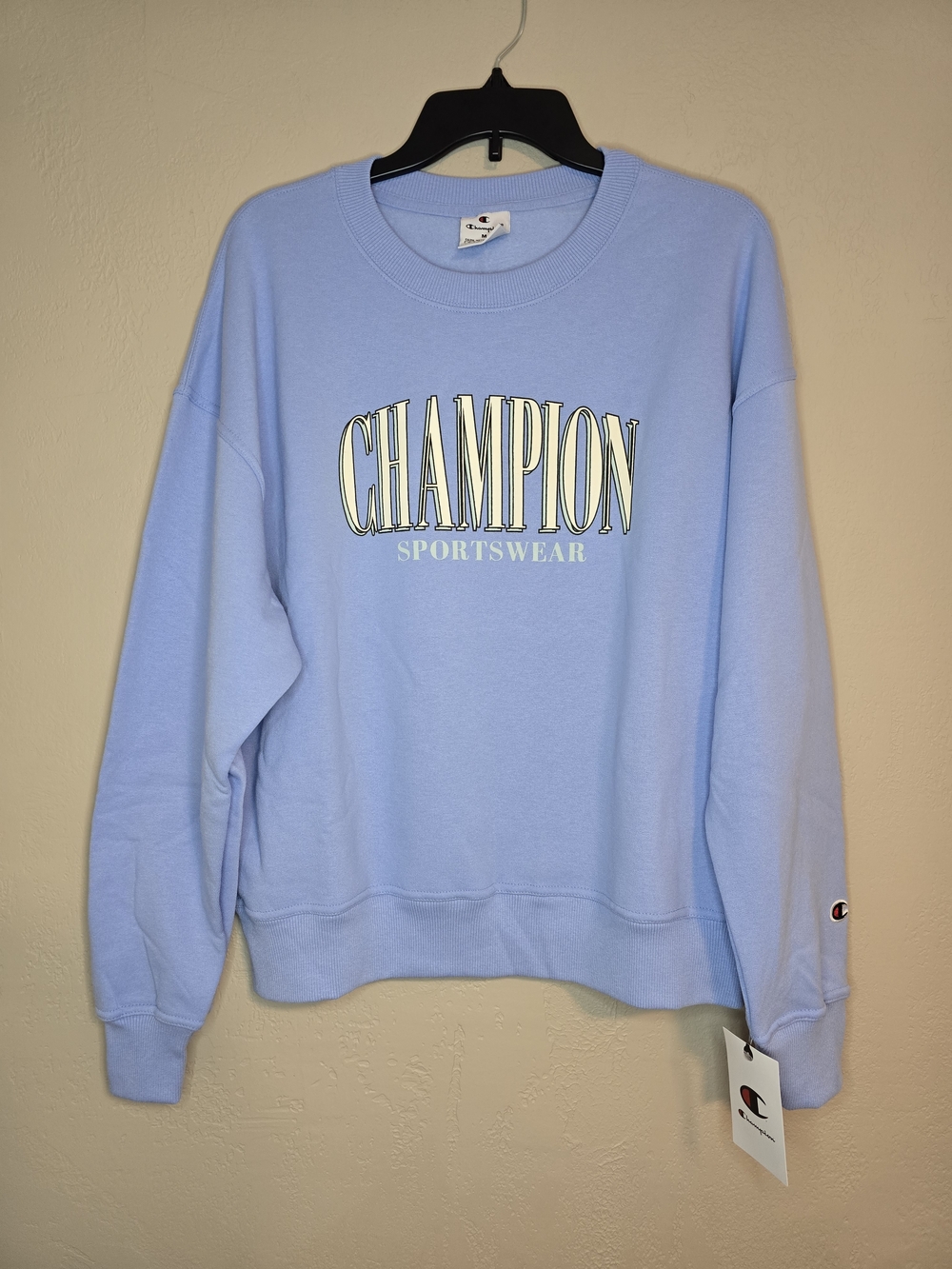 Champion Fleece Pullover Medium Light Blue Logo Crewneck Sweatshirt